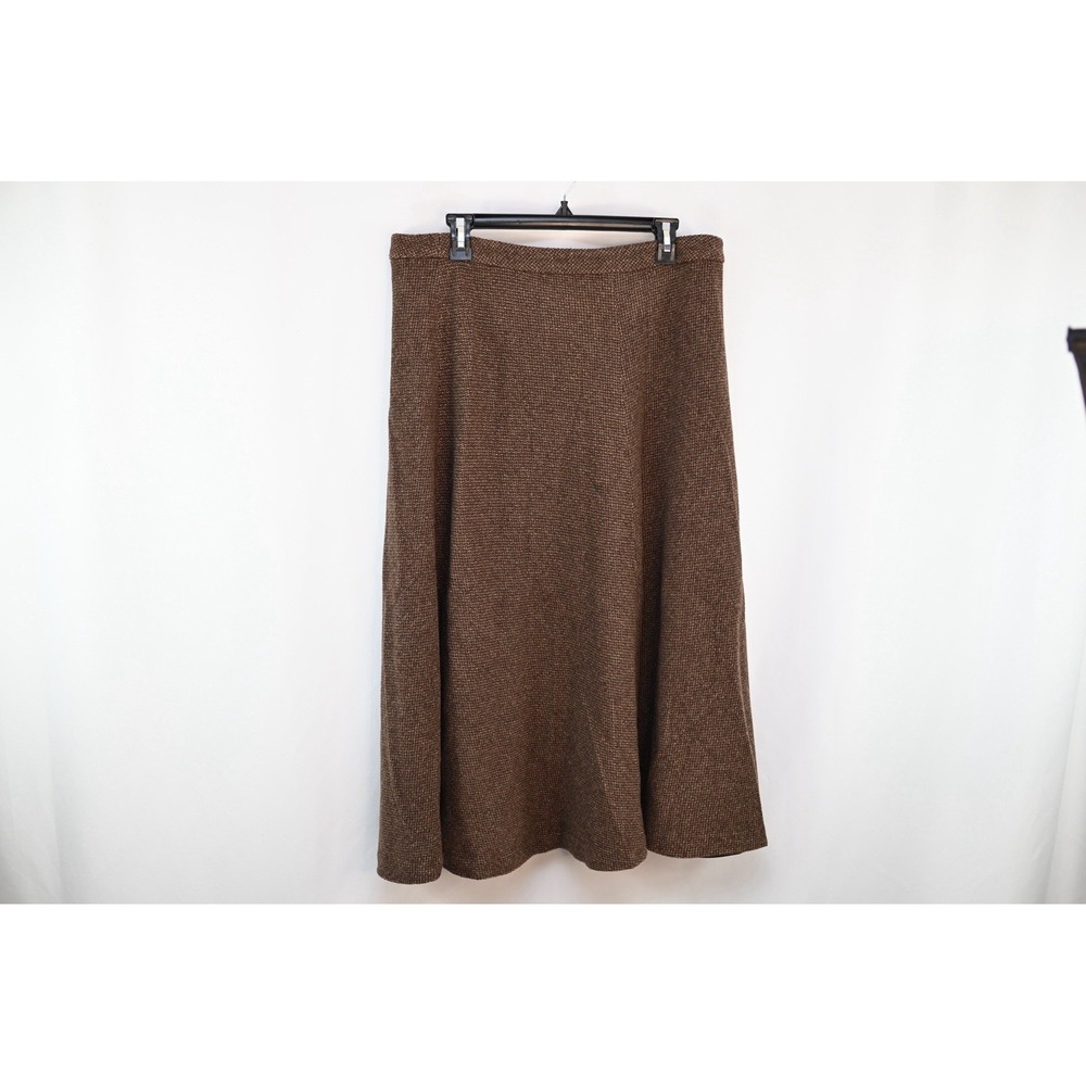 Lauren Ralph Lauren Brown Wool Blend Flare Skirt Size 14 Knee Length Zip Solid